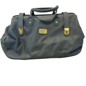Joy Mangano Gray Leather Duffle with Gold Accents